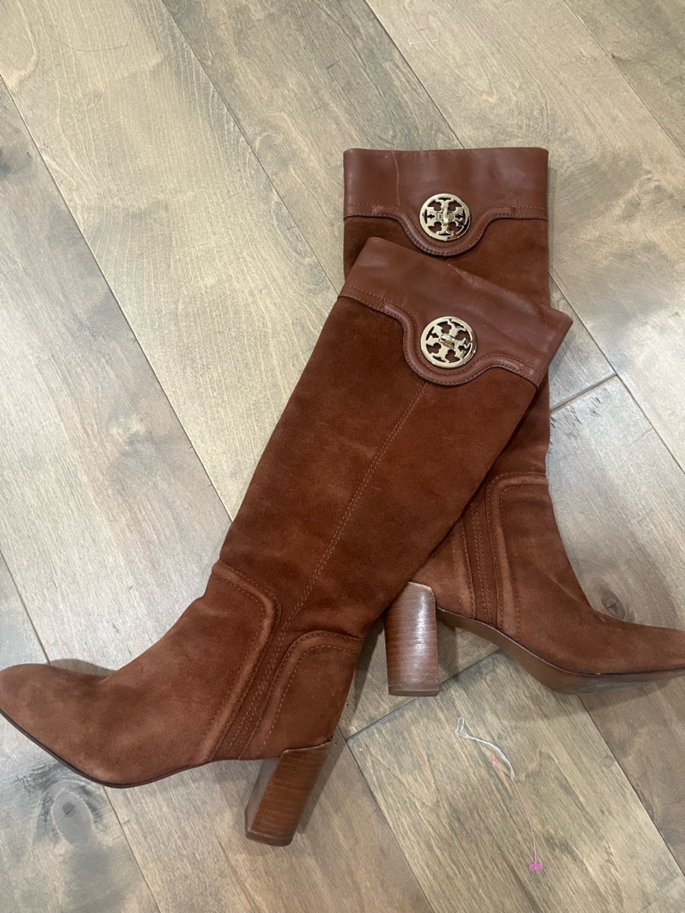 Tory Burch Chestnut Brown Over-the-Knee Suede Boots with Logo Medallion